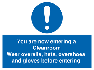 Cleanroom Wear overalls, hats, overshoes and gloves before entering